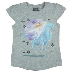 Rövid ujjú lány póló Jégvarázs mintával szürke színben