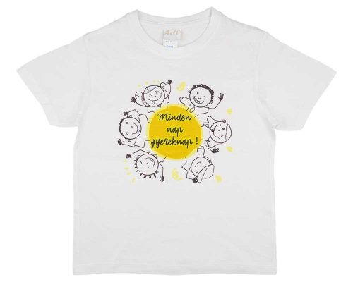 Gyereknapos rövid ujjú gyerek póló sárga mintával