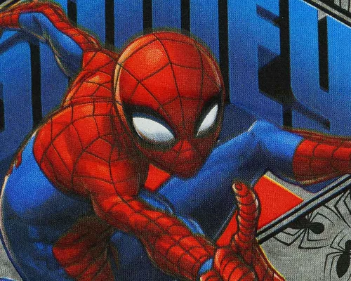 Kapucnis fiú pulóver Pókember mintával szürke színben