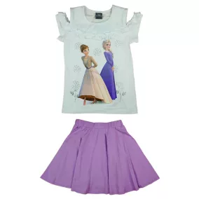 Kétrészes szoknyás nyári szett kislányoknak Frozen mintával fehér színben