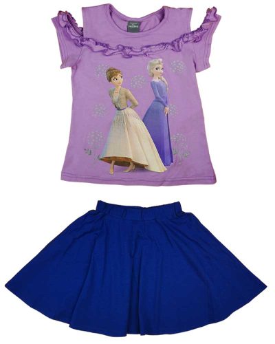 Kétrészes szoknyás nyári szett kislányoknak Frozen mintával lila színben