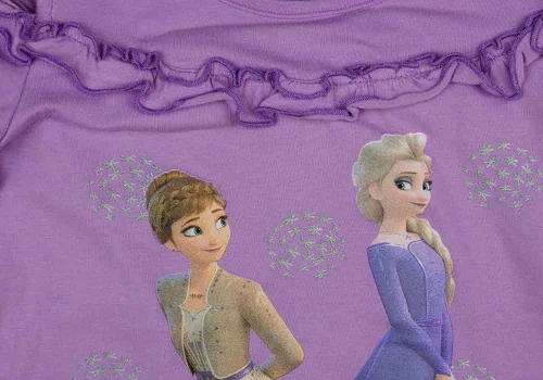 Kétrészes szoknyás nyári szett kislányoknak Frozen mintával lila színben