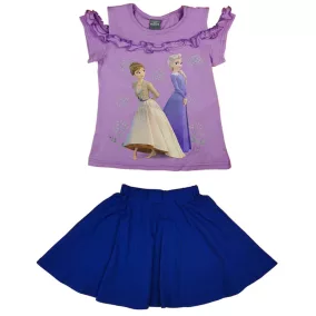 Kétrészes szoknyás nyári szett kislányoknak Frozen mintával lila színben
