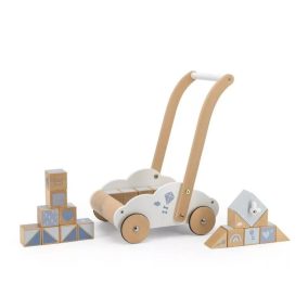   Label-Label járássegítő kocsi, Kék színben építőelemekkel