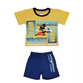 Kétrészes nyári kisfiú szett Mickey egér mintával sárga és kék színben