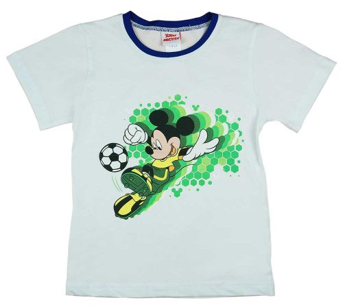 Rövid ujjú kisfiú póló focis Mickey mintával fehér színben