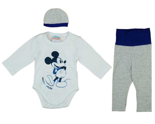 3 részes kisfiú baba szett Mickey egér mintával fehér és szürke színben