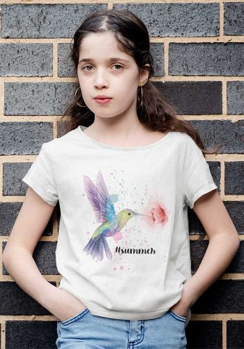 Rövid ujjú lány póló kolibri mintával