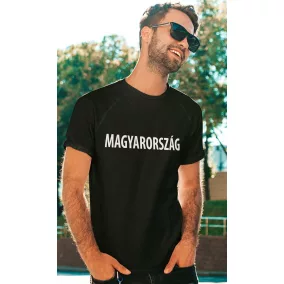 Rövid ujjú férfi póló Foci EB Magyarország fekete színben