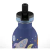 24BOTTLES Kids Urban 250ml rozsdamentes acél kulacs szívószálas kupakkal, Space Friends