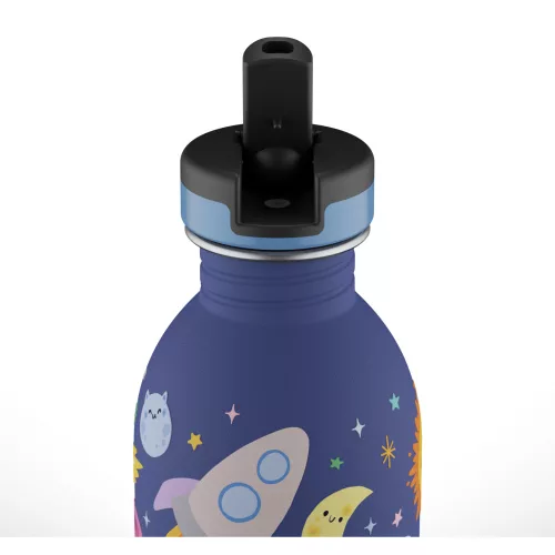 24BOTTLES Kids Urban 250ml rozsdamentes acél kulacs szívószálas kupakkal, Space Friends