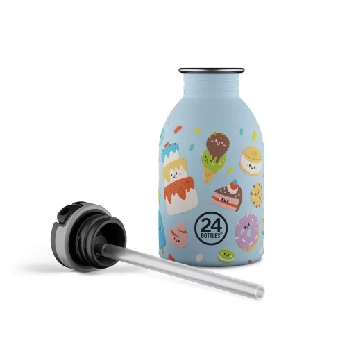24BOTTLES Kids Urban 250ml rozsdamentes acél kulacs szívószálas kupakkal, Sweet Friends