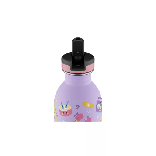 24BOTTLES Kids Urban 250ml rozsdamentes acél kulacs szívószálas kupakkal, Music Friends