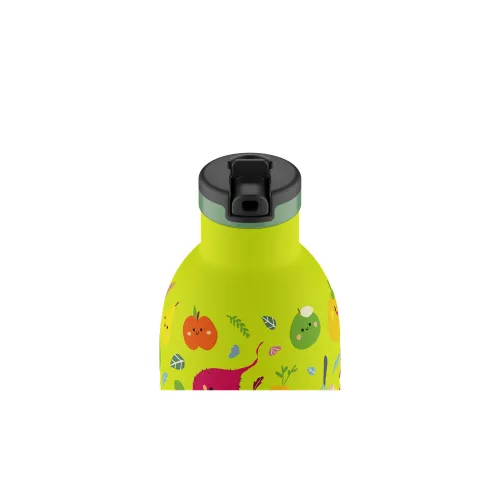 24BOTTLES Kids Clima 330ml rozsdamentes acél termosz szívószálas kupakkal, Veggie Friends