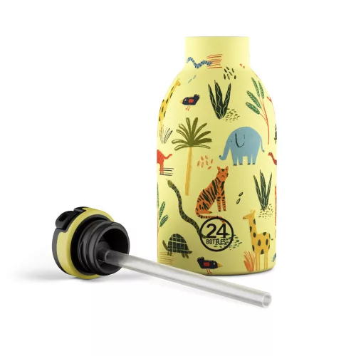 24BOTTLES Kids Clima 330ml rozsdamentes acél termosz szívószálas kupakkal, Jungle Friends