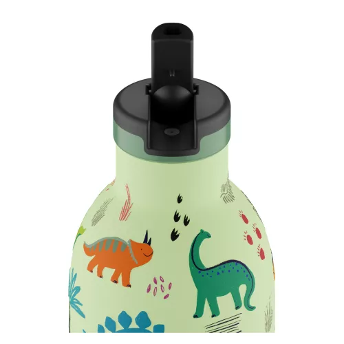 24BOTTLES Kids Clima 330ml rozsdamentes acél termosz szívószálas kupakkal, Jurassic Friends