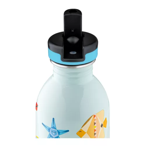 24BOTTLES Kids Urban 250ml rozsdamentes acél kulacs szívószálas kupakkal, Sea Friends