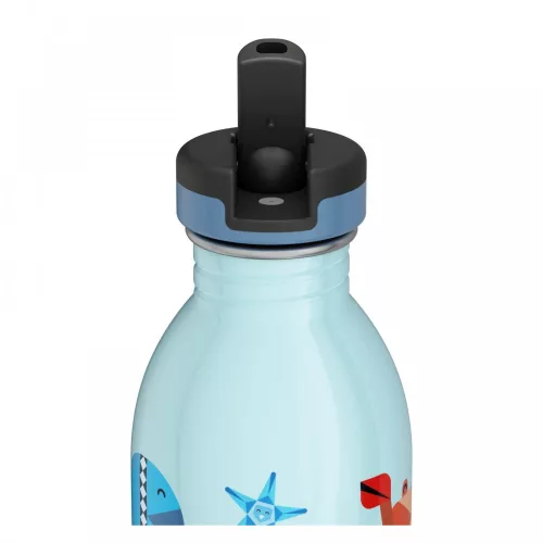 24BOTTLES Kids Urban 500ml rozsdamentes acél kulacs szívószálas kupakkal, Sea Friends