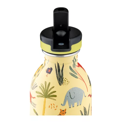 24BOTTLES Kids Urban 250ml rozsdamentes acél kulacs szívószálas kupakkal, Jungle Friends