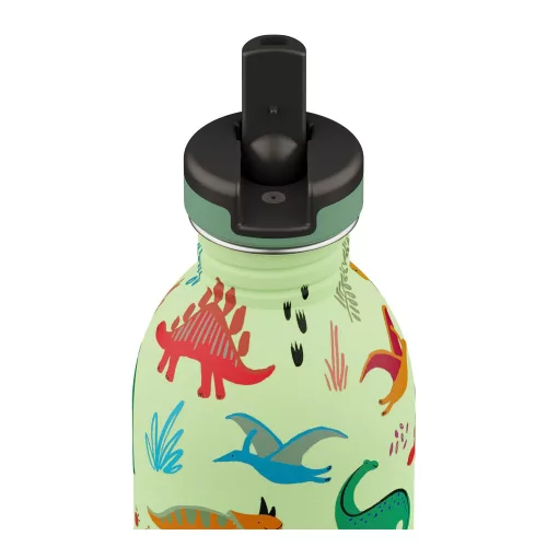 24BOTTLES Kids Urban 250ml rozsdamentes acél kulacs szívószálas kupakkal, Jurassic Friends