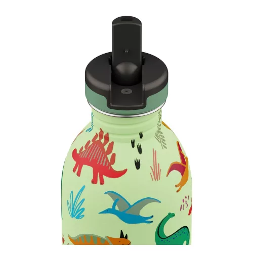 24BOTTLES Kids Urban 500ml rozsdamentes acél kulacs szívószálas kupakkal, Jurassic Friends
