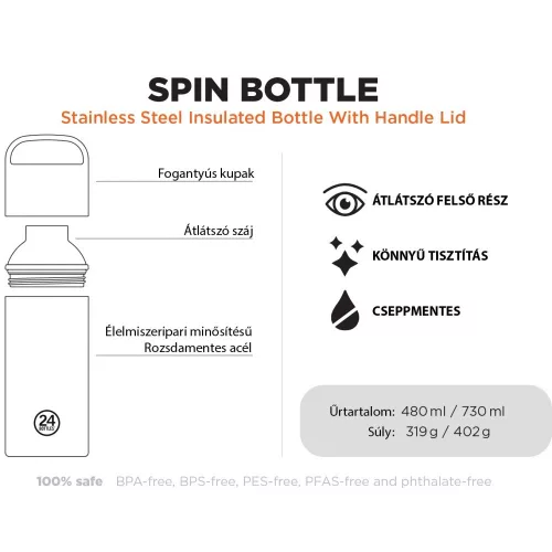 24BOTTLES Spin Bottle 730ml rozsdamentes acél bögre, Hey! Pink