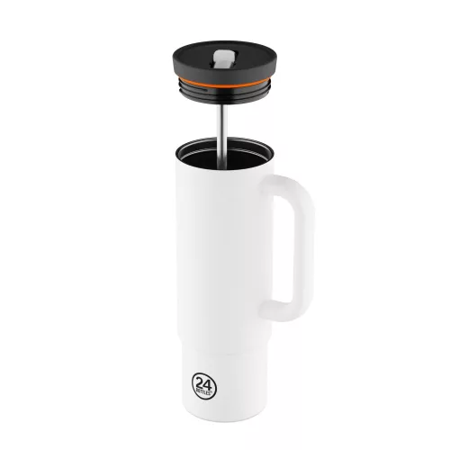 24BOTTLES Straw Cup 800ml rozsdamentes acél bögre szívószállal, Ice White
