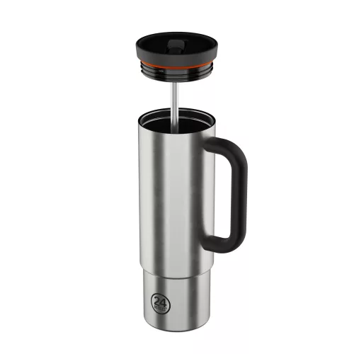 24BOTTLES Straw Cup 800ml rozsdamentes acél bögre szívószállal, Brushed Steel