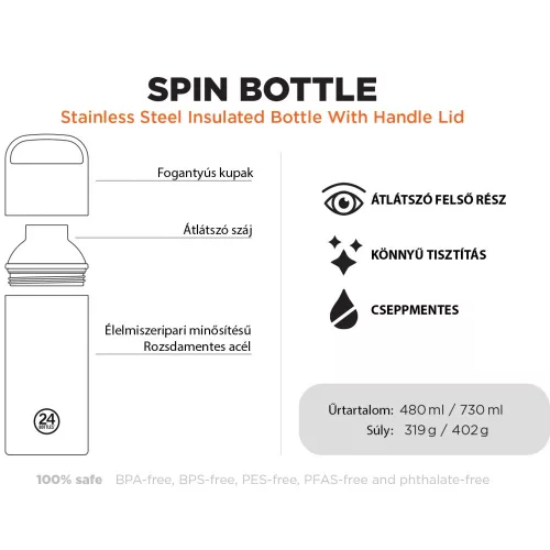 24BOTTLES Spin Bottle 480ml rozsdamentes acél bögre, Daydreaming Yellow