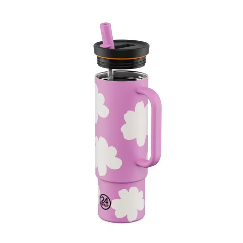 24BOTTLES Straw Cup 800ml rozsdamentes acél bögre szívószállal, Daydreaming Pink