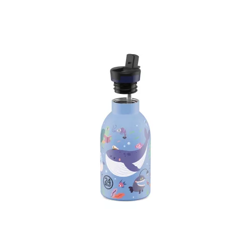 24BOTTLES Kids Clima 330ml rozsdamentes acél termosz szívószálas kupakkal, Ocean Friends