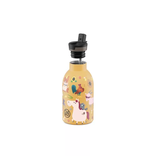 24BOTTLES Kids Clima 330ml rozsdamentes acél termosz szívószálas kupakkal, Farm Friends