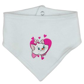 Háromszög nyálkendő Marie cica mintával fehér színben