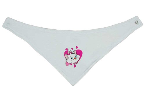Háromszög nyálkendő Marie cica mintával fehér színben