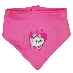 Háromszög nyálkendő Marie cica mintával pink színben