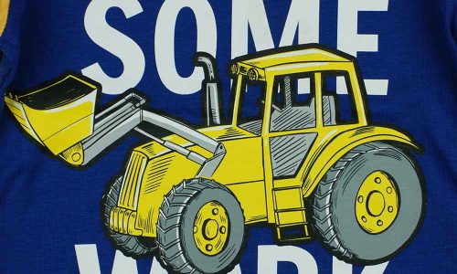 Hosszú ujjú kisfiú póló munkagépes mintával kék és sárga színben