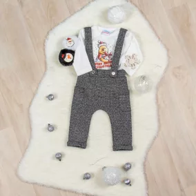 Kockás kisfiú kantáros baba nadrág