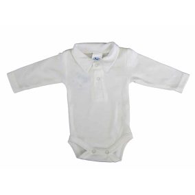   Egyszínű, elöl patentos, gallétos hosszú ujjú baba body-kombidressz.