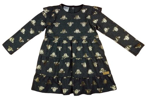 Hosszú ujjú alkalmi pamut kislány ruha méhecskés mintával