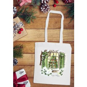   Karácsonyi karácsonyfa mintás hosszú fülű vászontáska