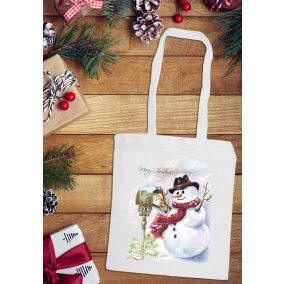 Karácsonyi hóember mintás hosszú fülű vászontáska