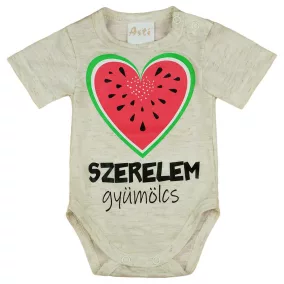   Rövid ujjú baba body "Szerelem gyümölcs" felirattal