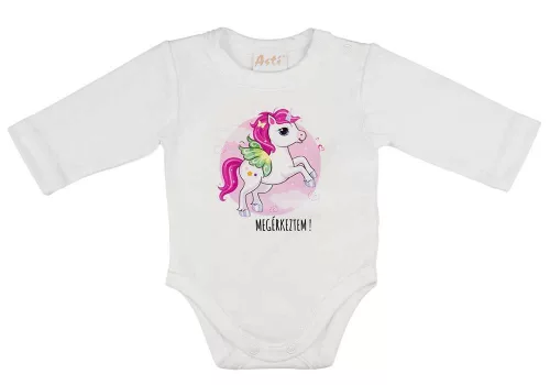 7 részes baba szett unikornis mintával "Megérkeztem" felirattal