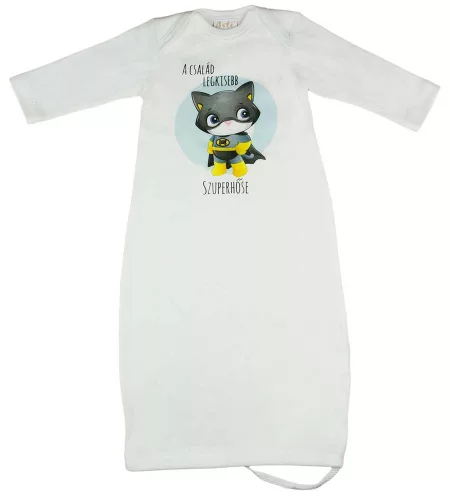 7 részes baba szett cicás mintával "A család legkisebb szuperhőse" felirattal