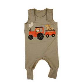 Ujjatlan baba rugdalózó traktoros mintával 2:1 méret