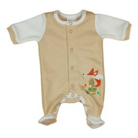   Belül bolyhos elöl patentos hosszú ujjú baba rugdalózó róka mintával