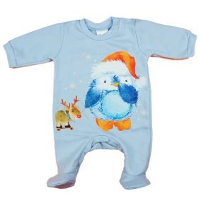   Belül bolyhos hosszú ujjú baba rugdalozó bébi pingvin mintával