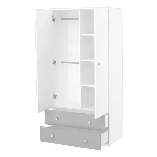 Timba Kétajtós kétfiókos állószekrény ezüst-fehér