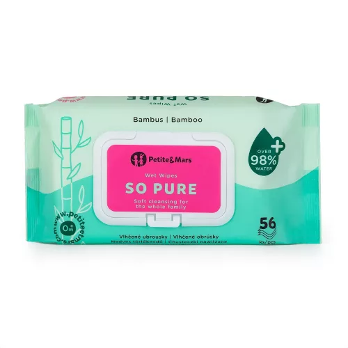 12x PETITE&MARS Nedves törlőkendő SO PURE bambusz, biológiailag lebomló, 56 db (672 db)