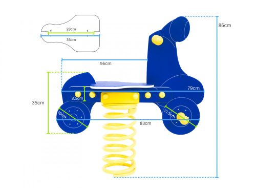 HDPE rugós játék motor - kék szín - betonozható tüskével